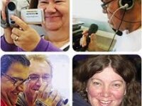 People with learning disabilities trying out technical devices