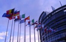 Picture European Parliament with flags